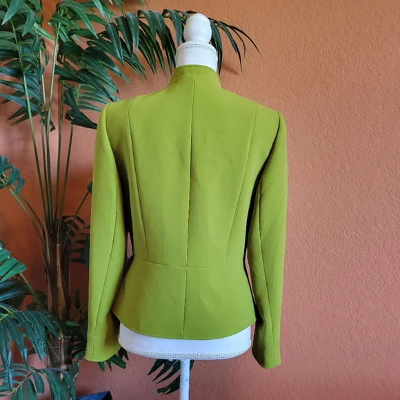 Tahari Arthur S Levine Green Jacket Blazer Open Front Mock Collar 8 Petite - Picture 3 of 10